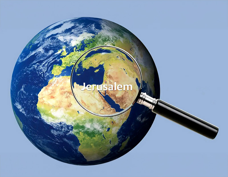 Jerusalem is spotted on a globe of Earth