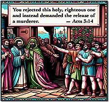 Click to enlarge Warren Camp's custom Scripture picture of Acts 3:14. Warren Camp's custom Scripture picture of Acts 3:14