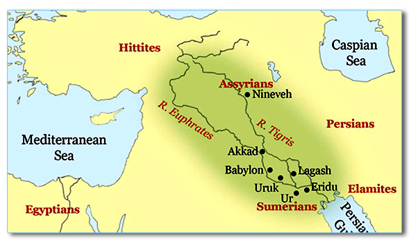 Map image of Mesopotamia, compliments of studentsofhistory.com