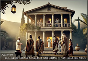 Acts 10:24b picture of Cornelius' relatives and close friends awaiting Peter's arrival