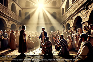 Acts 11:3 picture of believers criticizing Peter for associating with Gentiles