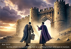 Acts 13:51 picture of Paul and Barnabas going to Iconium