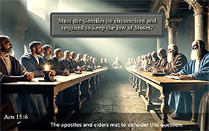 Acts 15:6 picture of the apostles and elders considering circumcision