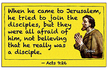 Acts 9:26 picture of Saul approaching the disciples