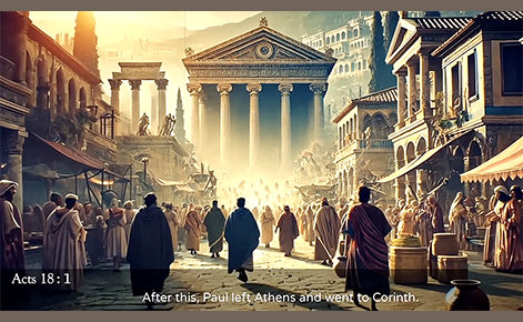 Picture of Paul relocating to Corinth: Acts 18:1