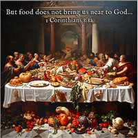 See the enlargement of Warren's custom Scripture picture of 1 Corinthians 8:8a.
