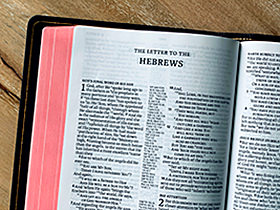 A study Bible page open to Hebrews 1:1, photo by Tim Wildsmith