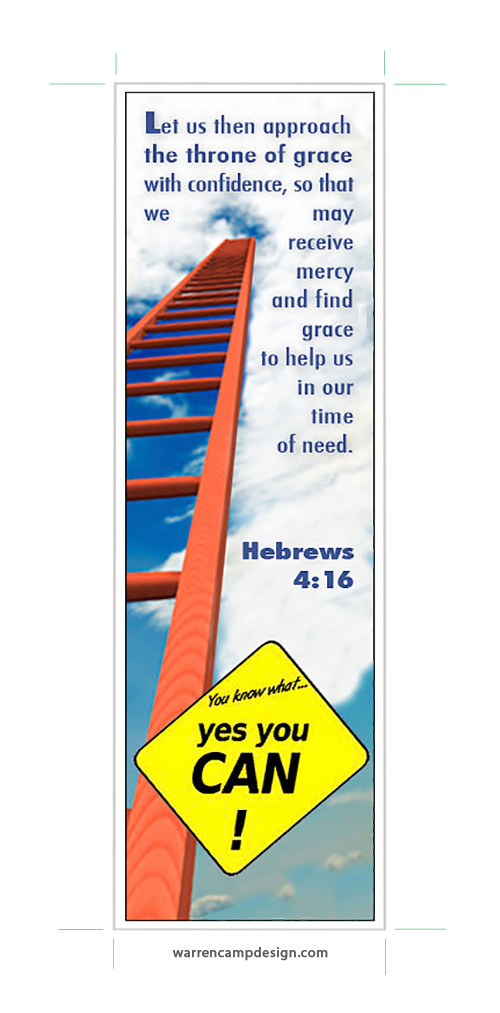 Warren Camp's custom bookmark highlighting Hebrews 4:16