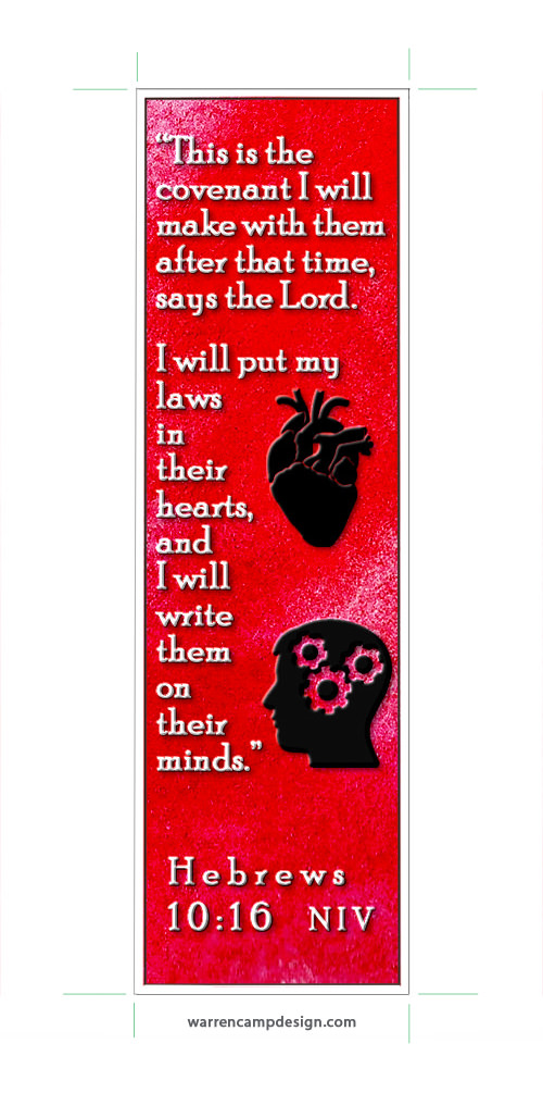 Warren Camp's custom bookmark highlighting Hebrews 10:16