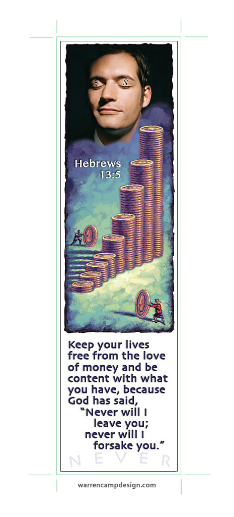 Warren Camp's custom bookmark highlighting Hebrews 13:5