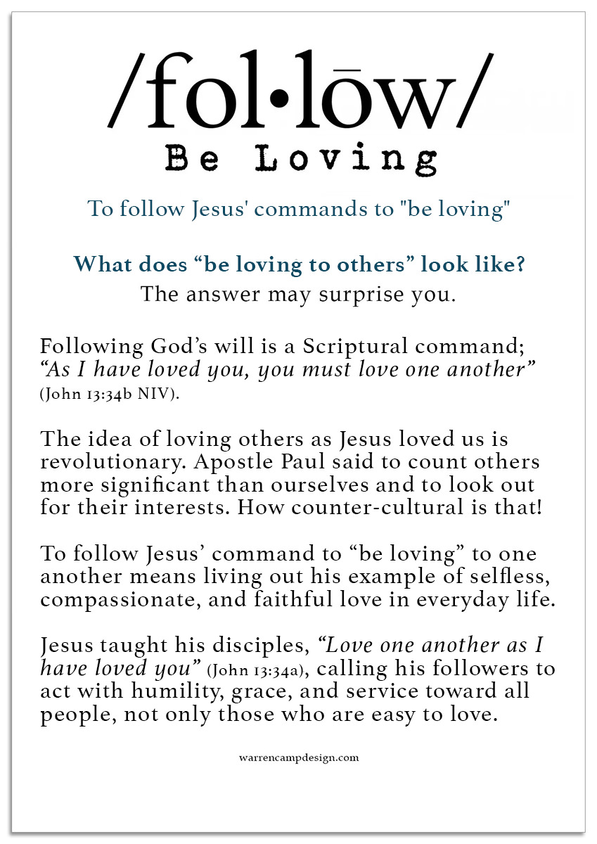 Read Warren's understanding of the meaning of 'follow' by by loving our neighbor as ourself. Read Warren's understanding of the meaning of 'follow' by by loving our neighbor as ourself.