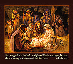Click to enlarge this Scripture painting of Luke 2:7b. Scripture painting of Luke 2:7b from gospelimages.com