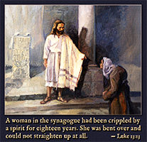 Scripture painting of Luke 13:13 from gospelimages.com