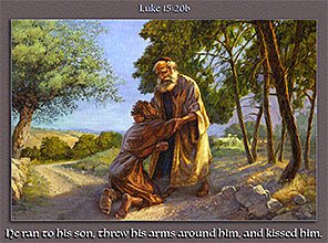 Scripture painting of Luke 15:20b from gospelimages.com