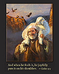Scripture painting of Luke 15:5 from gospelimages.com