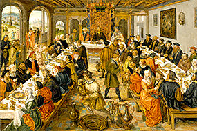Warren Camp's AI-generated creation of the parable's banquet hall filled with outcasts