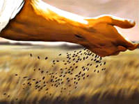 A hand sowing seeds. . .