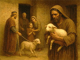 Man lovingly holds his ewe lamb in his arms