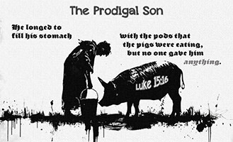 The sorrowful prodigal son yearns for food and repentance