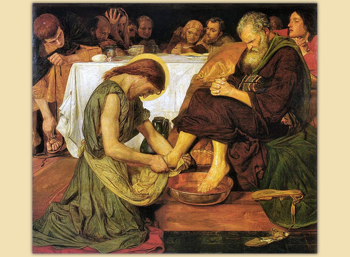 Photo of Ford Madox Brown's 'Jesus Washing Peter's Feet' painting, c. 1852–1856.