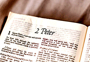 A study Bible page open to 2 Peter 1:1, photo by Sincerely Media