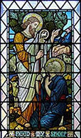 Thumbnail of a stained glass window photo of Walter Crane's 'Feed My Sheep' artwork