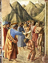 'The Baptism of the Neophytes' painting by Masaccio