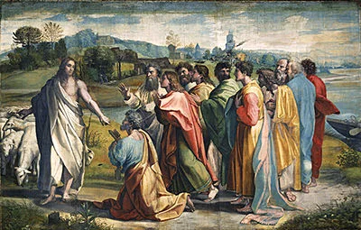'Christ's Charge to Peter' cartoon for drapery painting by Raphael