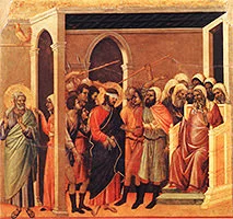 'Christ Mocked' (scene 11) painting by Duccio di Buoninsegna