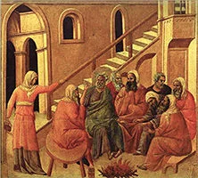 'Peter First Denying Jesus' (scene 9) painting by Duccio di Buoninsegna