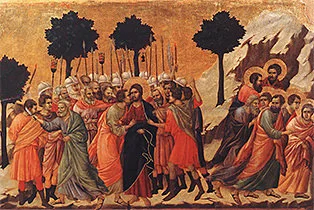 'Christ Taken Prisoner' tempera-on-wood painting by Duccio di Buoninsegna