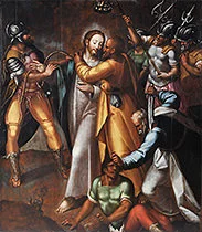 'The Kiss of Judas' oil-on-wood painting by Simão Rodrigues de Azevedo