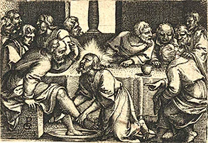 'Peter Protesting When Christ Washes His Feet,' engraving by Georg Pencz