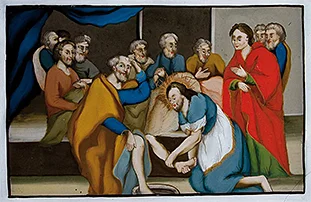 'Washing of Feet' reverse-glass painting by Workshop Gege