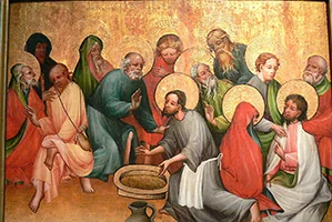 'Jesus Washing the Apostles Feet' altarpiece painting by unknown artist