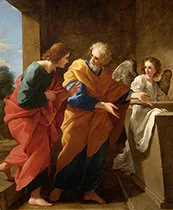 'John and Peter at Christ’s Empty Tomb' painting by Giovanni Francesco Romanelli