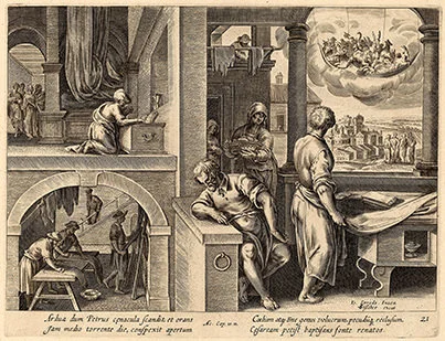 'The Vision of Saint Peter' engraving by Philip Galle