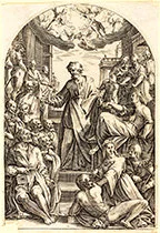 Peter Raising Tabitha' engraving by Jacques Callot