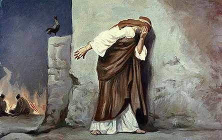 'Peter's Denial' color lithograph by Anton Robert Leinweber