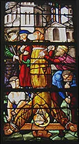 Stained glass highlighting 'Martyrdom of Peter'