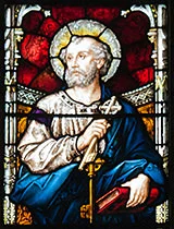 Stained glass highlighting 'Apostle Peter'