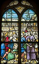 Stained glass highlighting 'The Arrest of Christ'