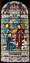 Stained glass of 'Christ Commissions Peter'