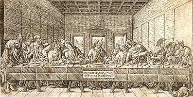 'The Last Supper, with a Spaniel' engraving by Giovanni Pietro da Birago