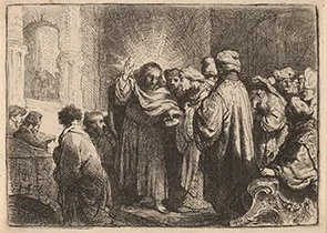 'The Tribute Money' etching by Rembrandt van Rijn