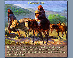 Hannah taking young Samuel to the Lord