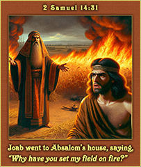 Joab, asking Absalom, 'Why did you set my field on fire?'