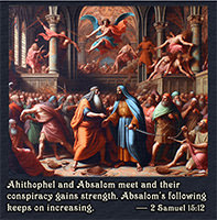 Ahithophel and Absalom meeting as their conspiracy gains strength
